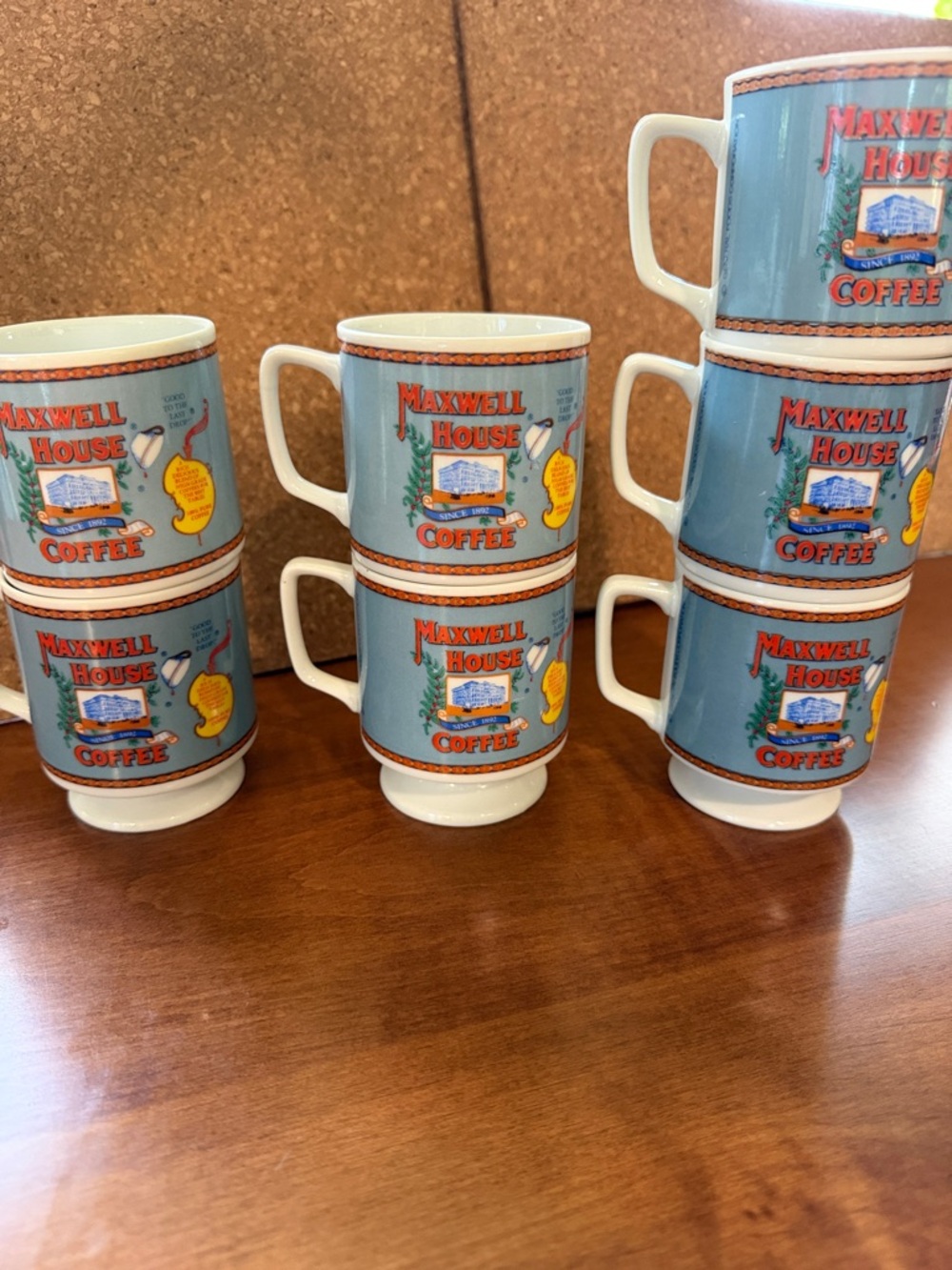 Vintage Porcelain Maxwell House Pedestal Coffee Cup Set of 7 - Picture 13 of 13